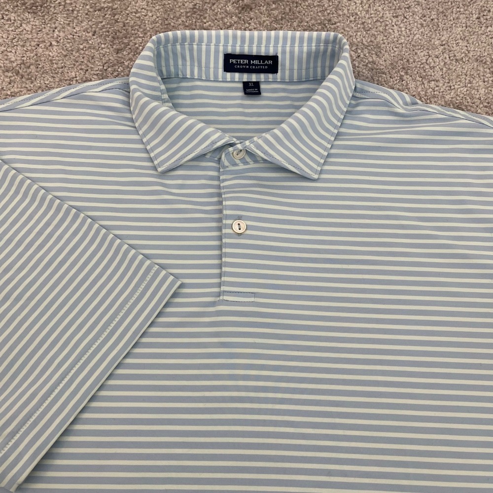Peter Millar Polo Mens Extra Large Performance Golf Blue Striped Short Sleeve